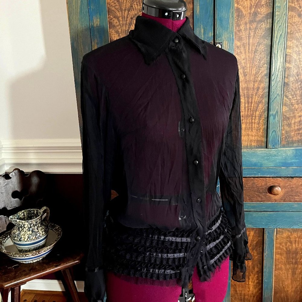 2 FOR $25 - Elegant Vintage DULCE CABO Goth Black Sheer Blouse Top - NWT